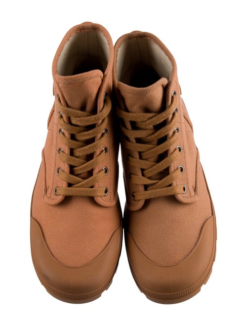 Celine Canvas Leather Trim Embellishment Combat Boots