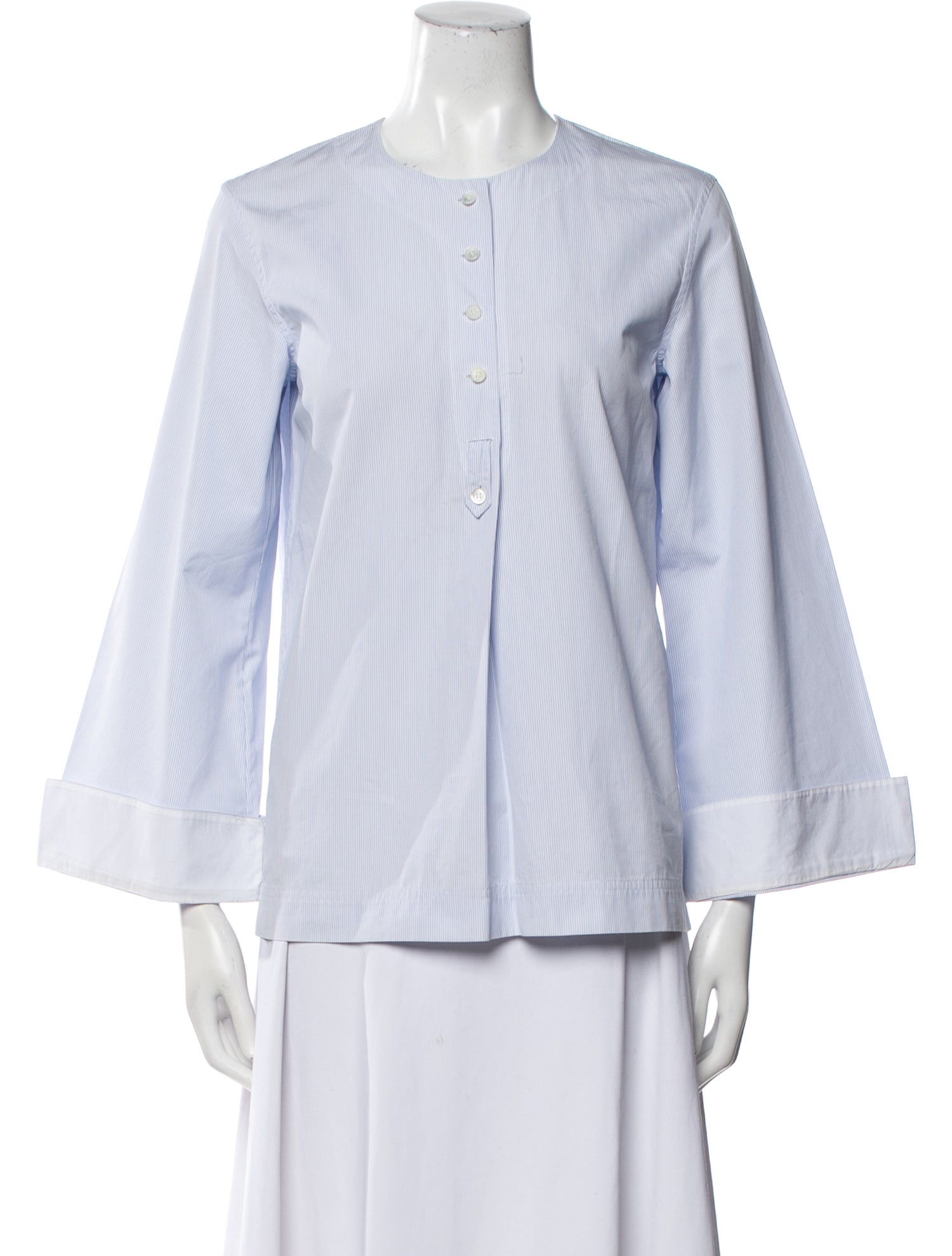 Celine Striped Crew Neck Button-Up Top