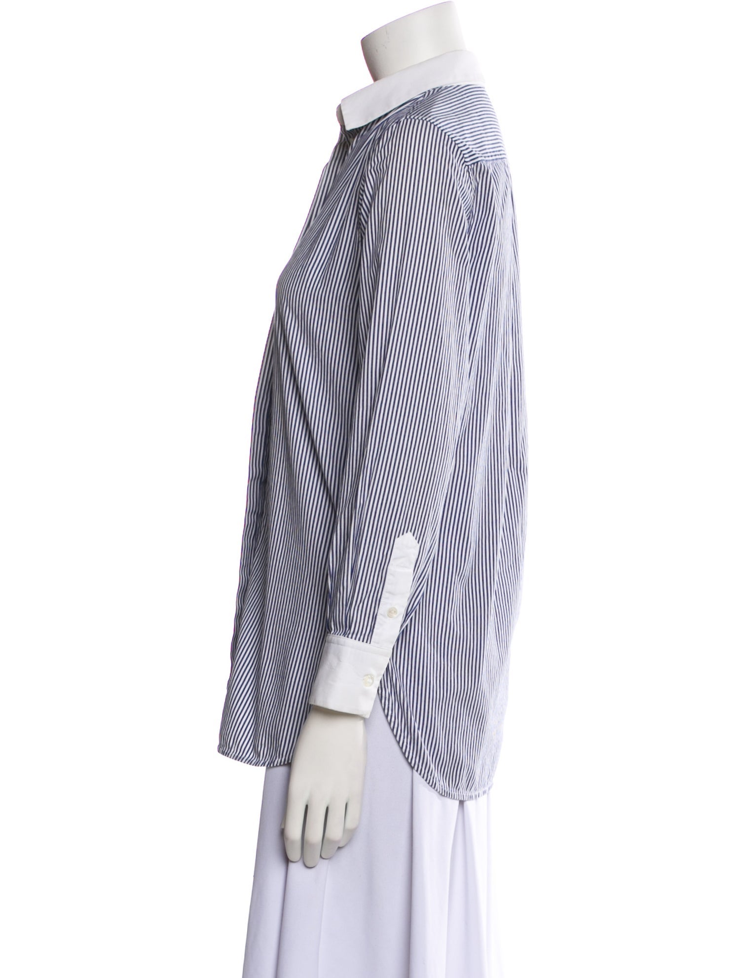 Celine Striped Three-Quarter Sleeve Button-Up Top