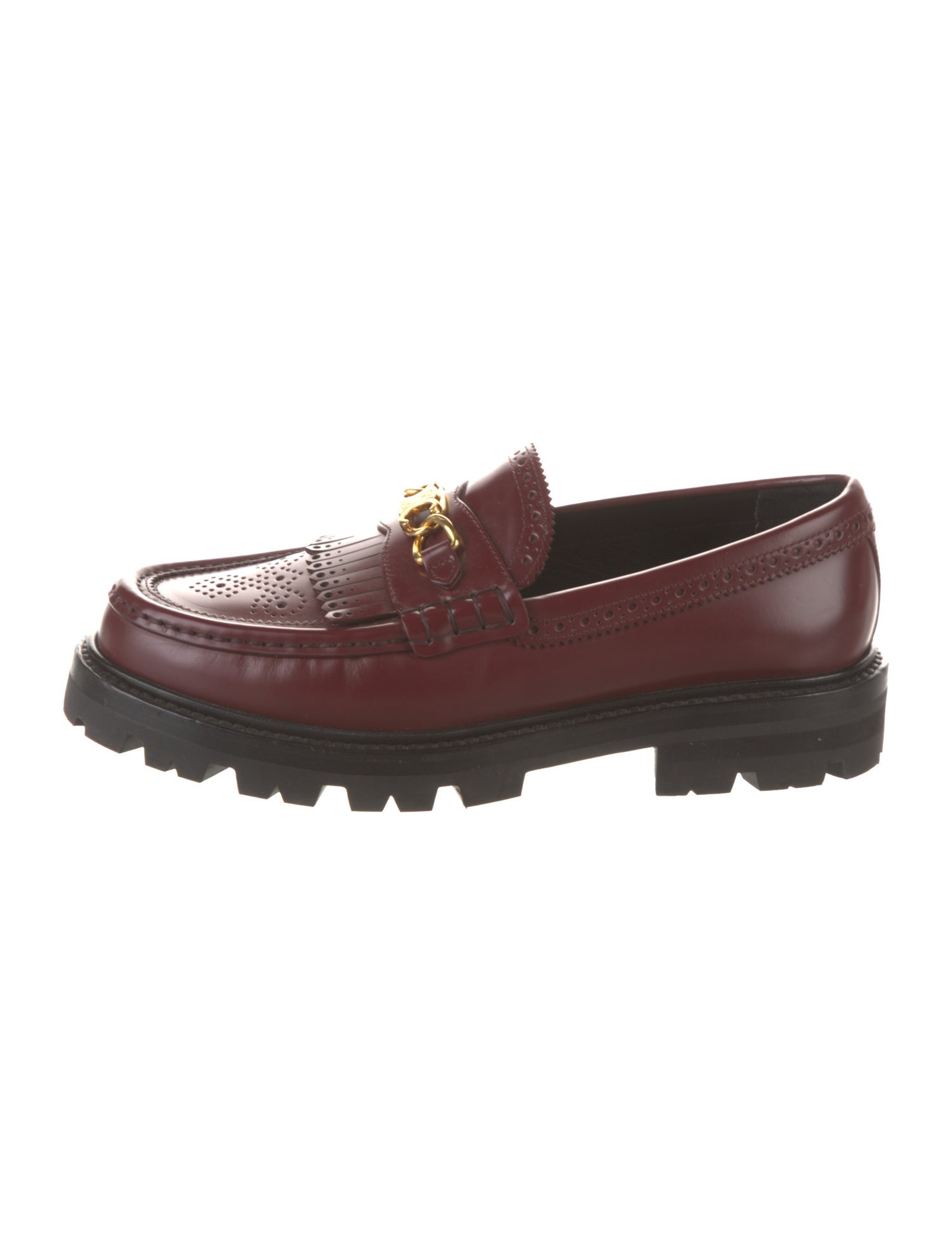Celine Leather Chain-Link Accents Loafers