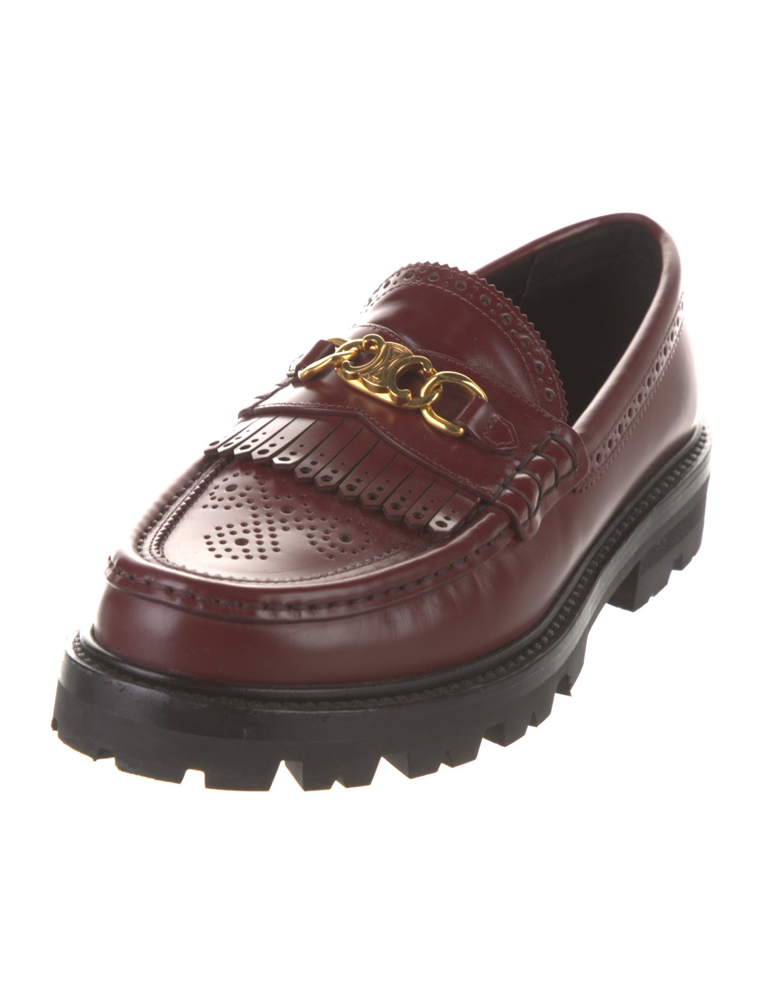 Celine Leather Chain-Link Accents Loafers