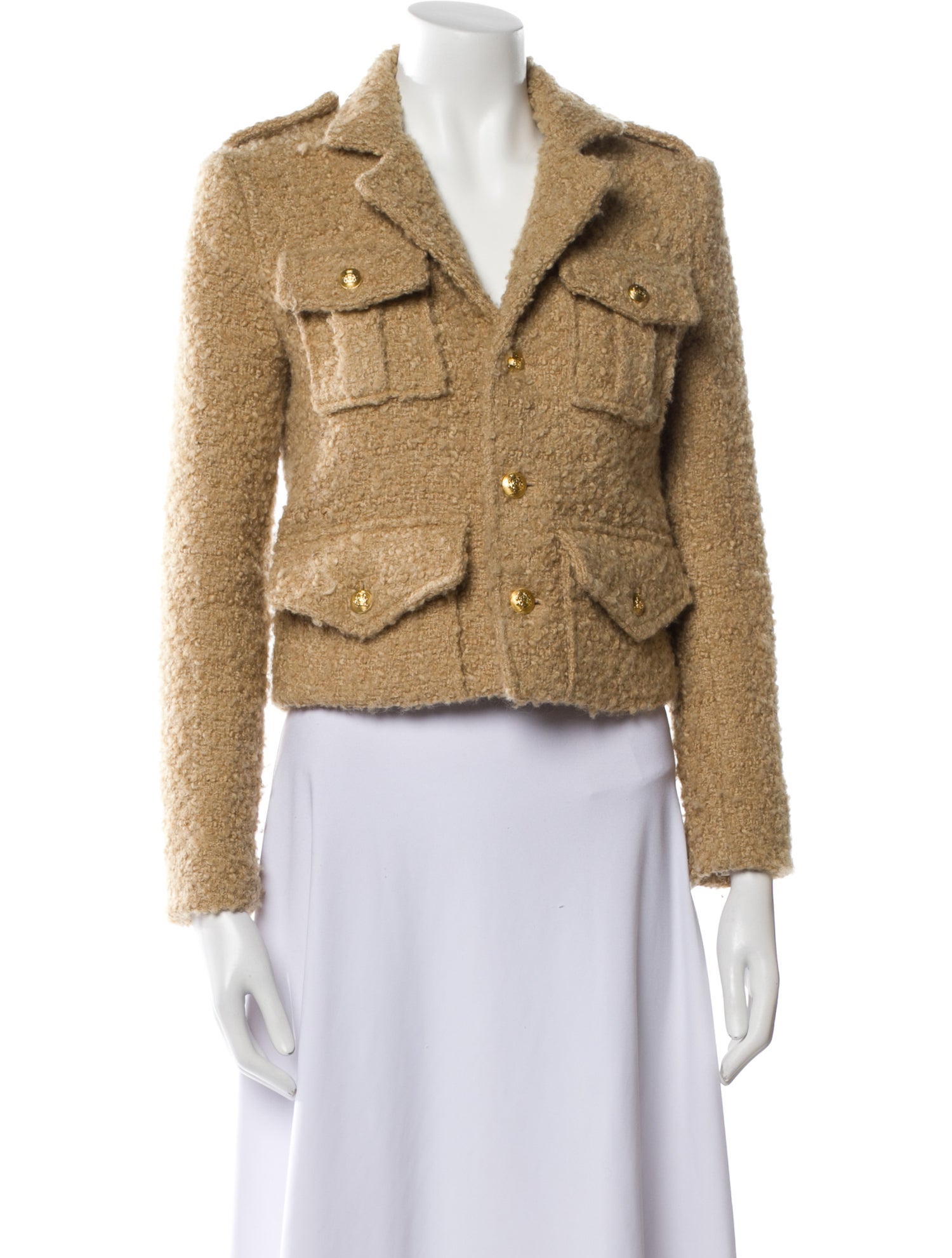 Celine Mohair Tweed Pattern Faux Fur Jacket