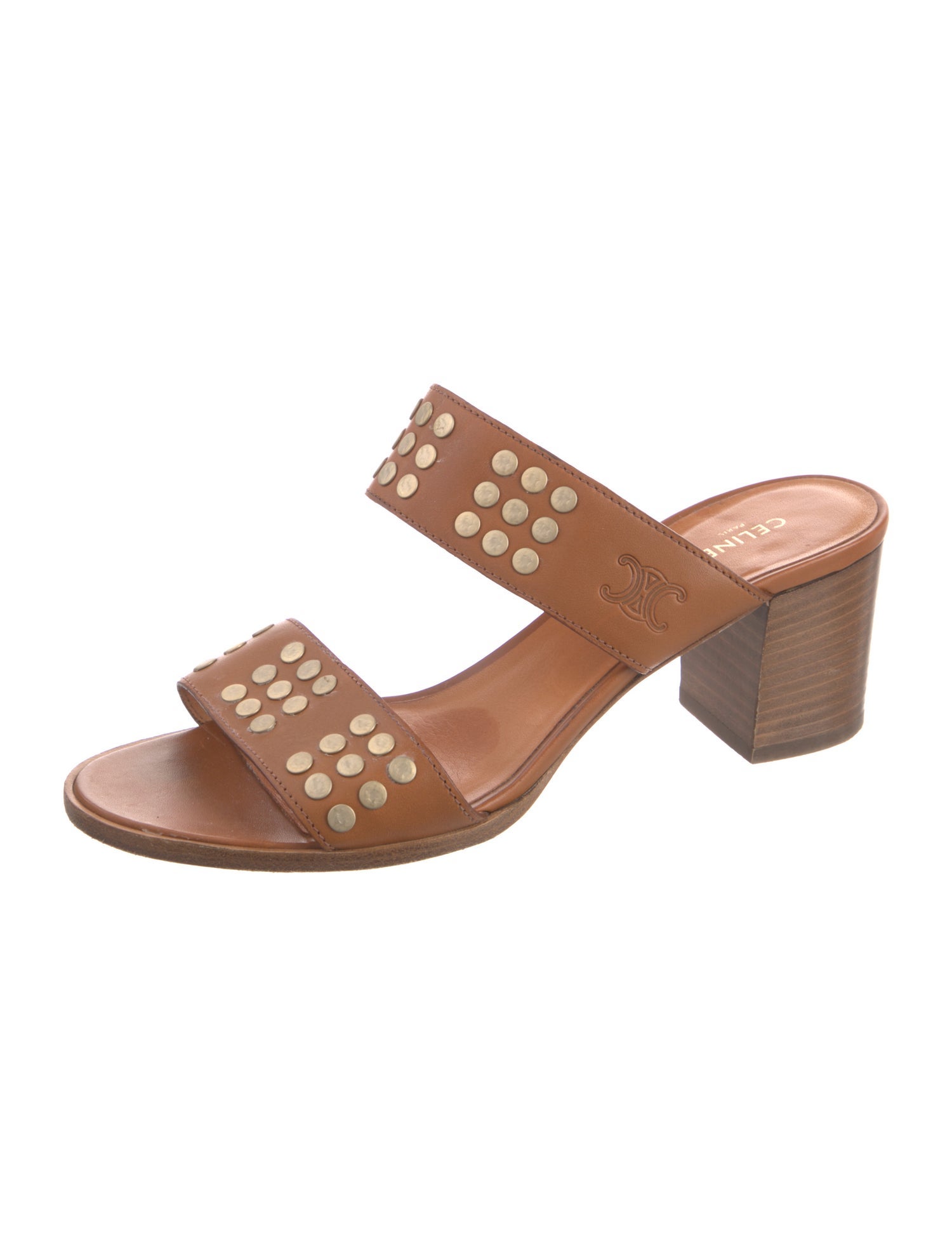 Celine Leather Studded Accents Slides