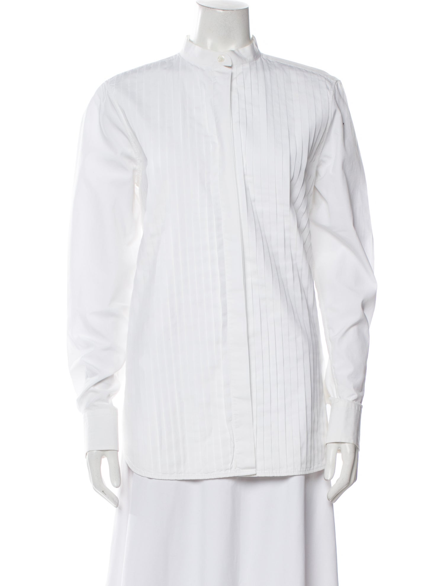 Celine Mock Neck Long Sleeve Button-Up Top