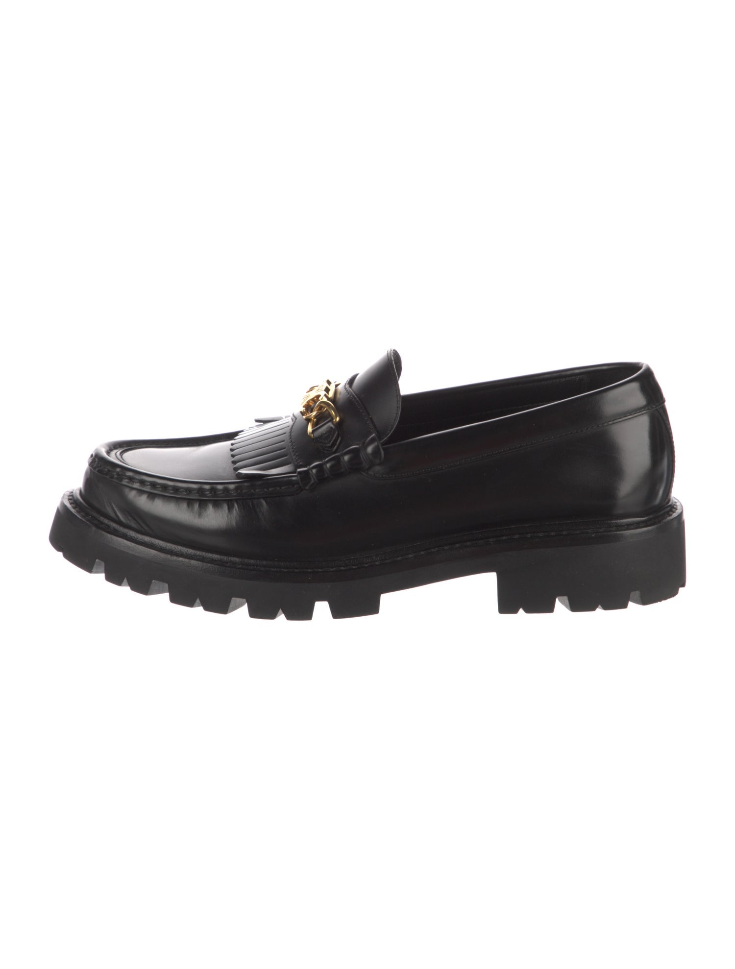 Celine Leather Fringe Trim Accent Loafers
