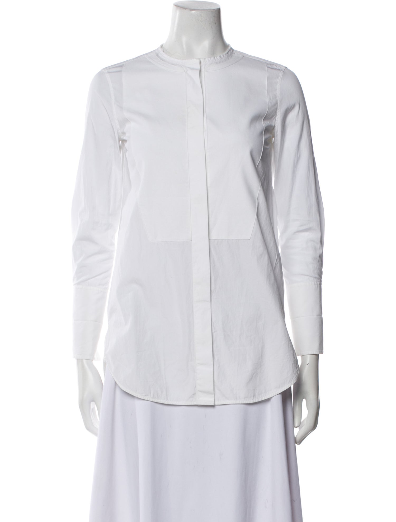 Celine Mock Neck Long Sleeve Button-Up Top