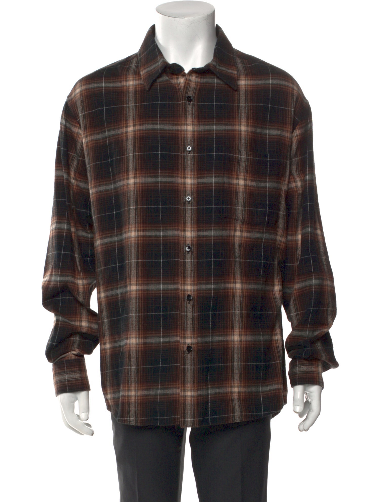 Celine Plaid Print Long Sleeve Shirt