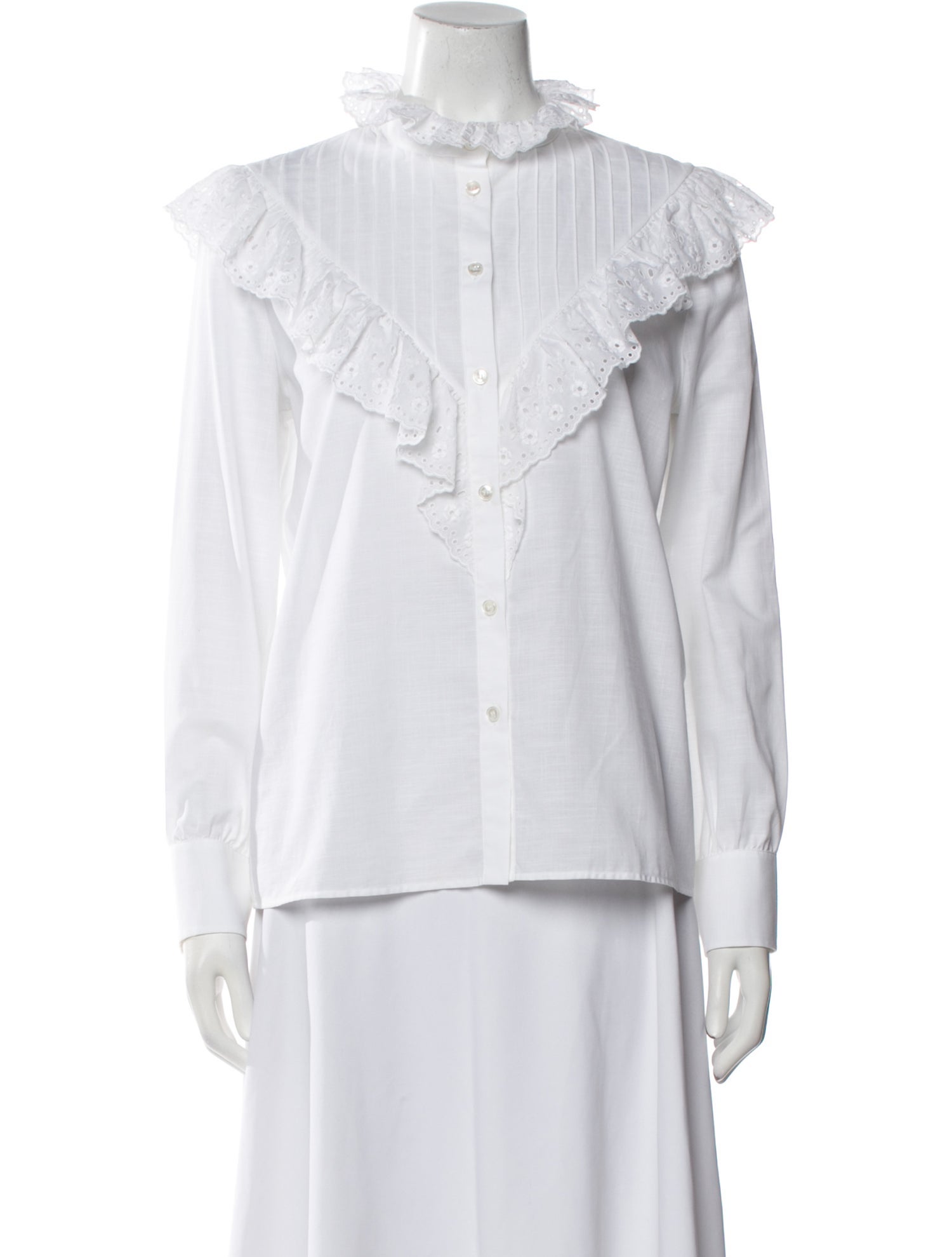 Celine Victorian Mock Neck Button-Up Top