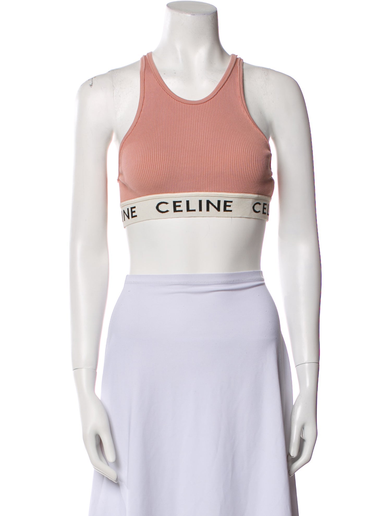 Celine Graphic Print Scoop Neck Crop Top