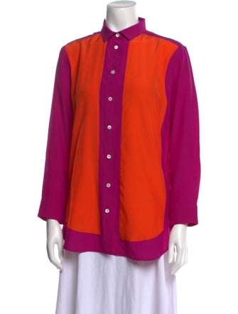 Celine Silk Colorblock Pattern Button-Up Top