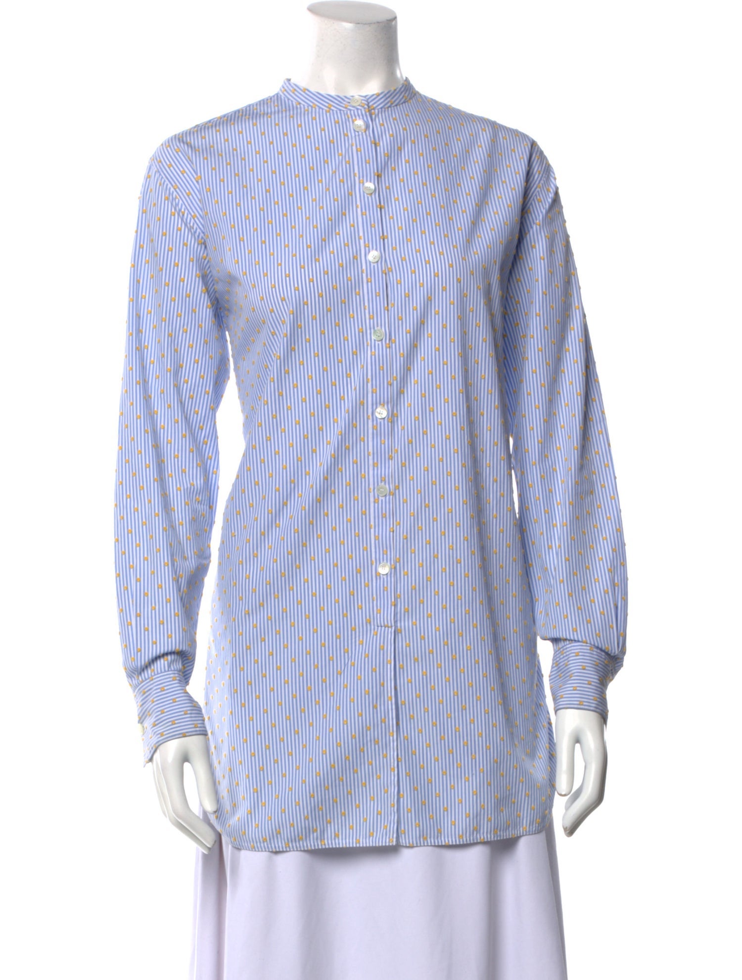 Celine Striped Mock Neck Button-Up Top