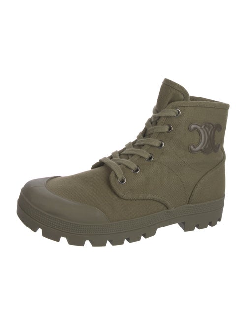 Celine Signature Logo Canvas Lace-Up Boots