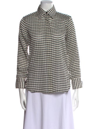 Celine Silk Plaid Print Button-Up Top