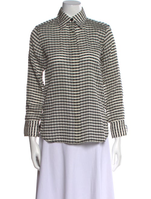 Celine Silk Plaid Print Button-Up Top