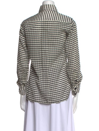 Celine Silk Plaid Print Button-Up Top