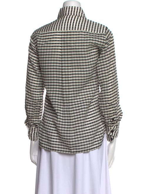 Celine Silk Plaid Print Button-Up Top