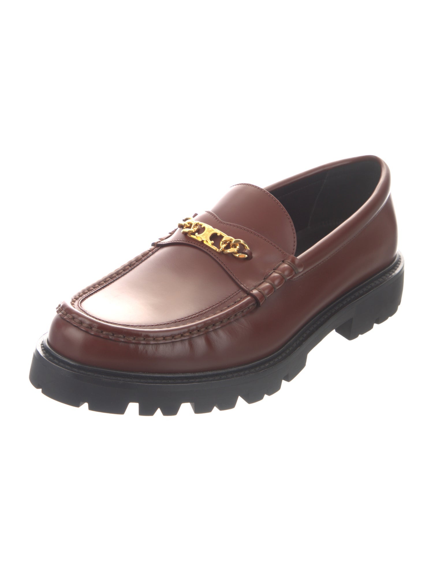 Celine Leather Chain-Link Accents Loafers