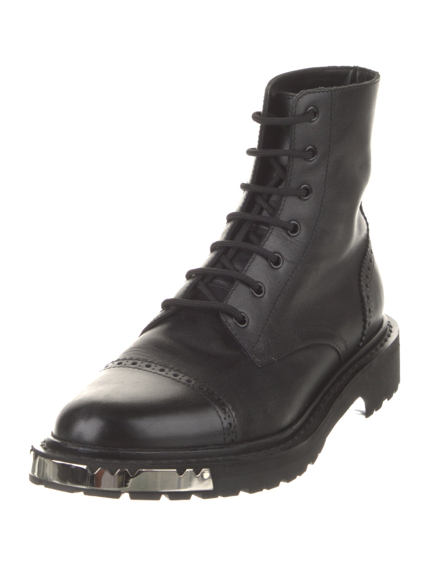 Celine Leather Lasercut Accents Combat Boots