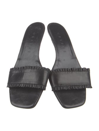 Celine Leather Ruffle Embellishment Slides
