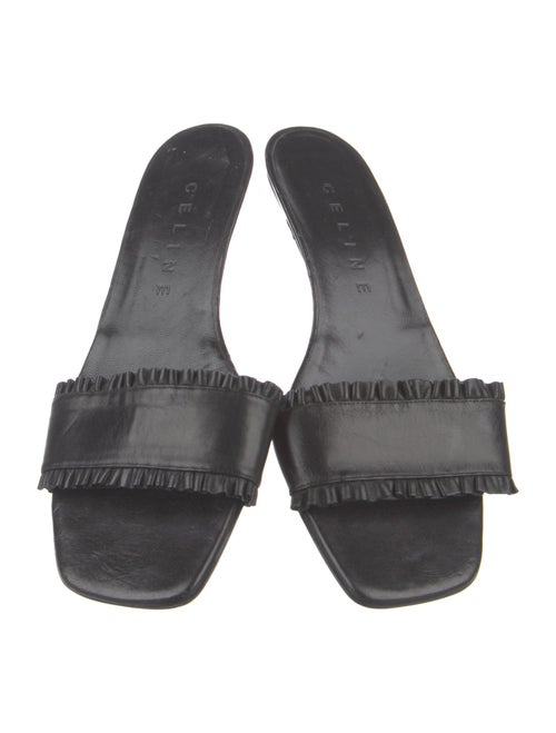 Celine Leather Ruffle Embellishment Slides