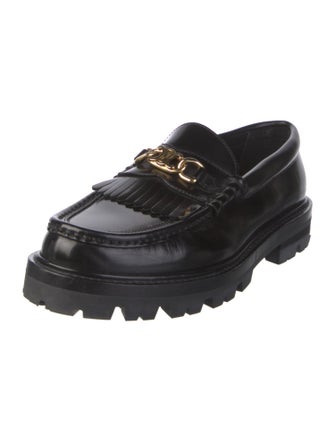 Celine Leather Fringe Trim Accent Loafers