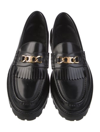 Celine Leather Fringe Trim Accent Loafers