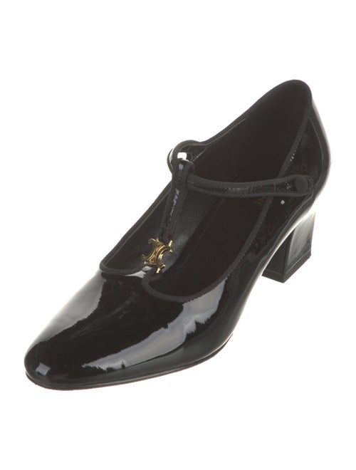 Celine Patent Leather Grosgrain Trim T-Strap Pumps