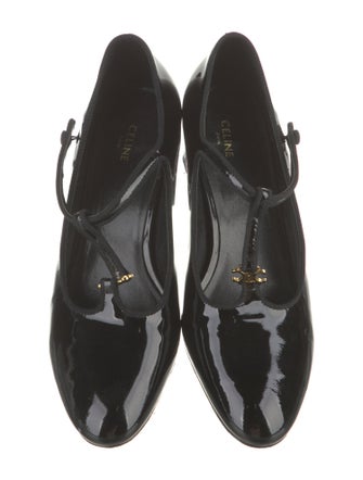 Celine Patent Leather Grosgrain Trim T-Strap Pumps