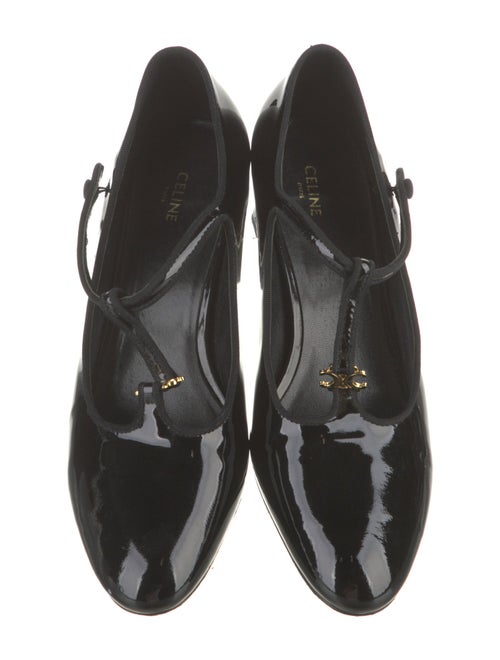 Celine Patent Leather Grosgrain Trim T-Strap Pumps