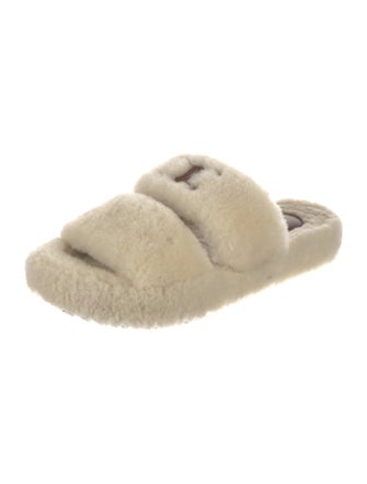 Celine Shearling Leather Trim Embellishment Slides