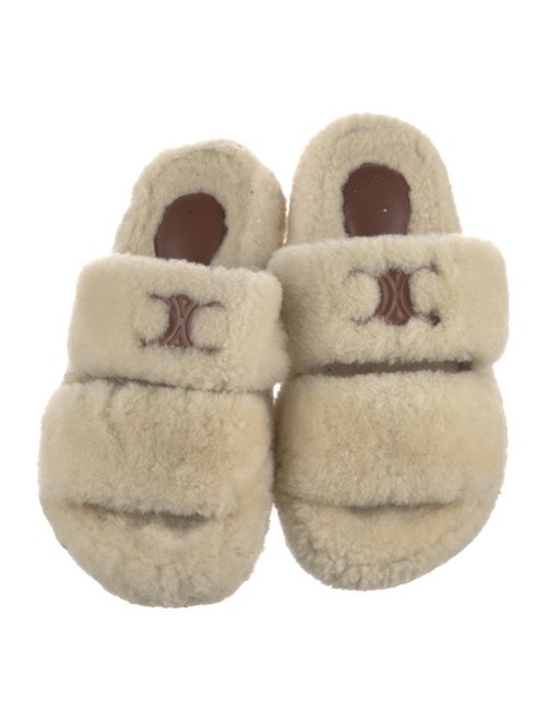 Celine Shearling Leather Trim Embellishment Slides