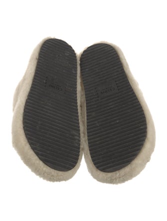 Celine Shearling Leather Trim Embellishment Slides