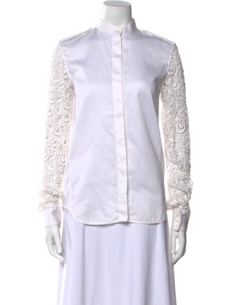 Celine Lace Pattern Mock Neck Button-Up Top