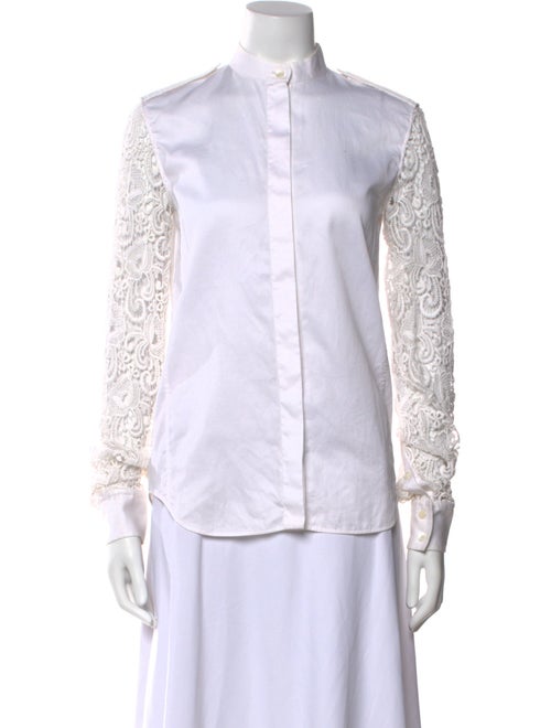 Celine Lace Pattern Mock Neck Button-Up Top