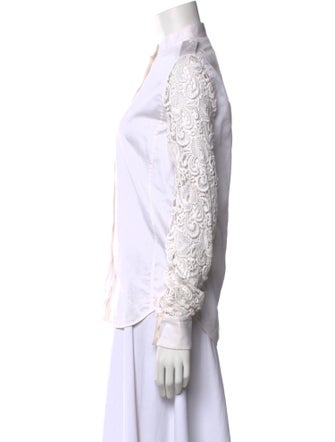 Celine Lace Pattern Mock Neck Button-Up Top