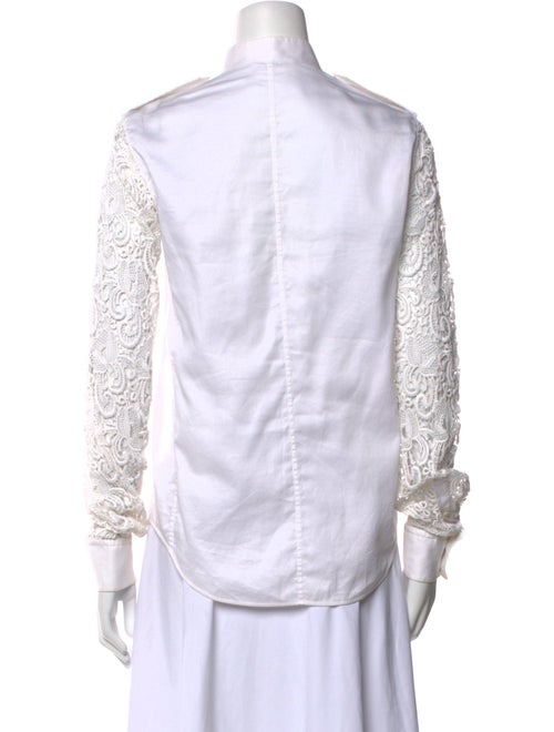 Celine Lace Pattern Mock Neck Button-Up Top