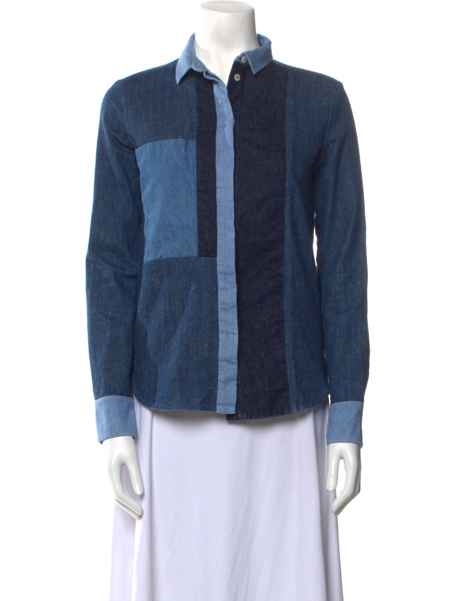Celine 2011 Colorblock Denim Shirt Button-Up Top