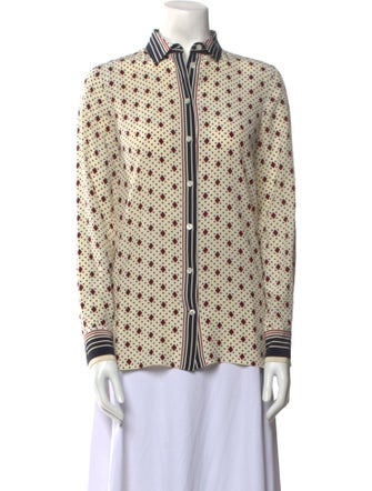 Celine Graphic Print Silk Button-Up Top