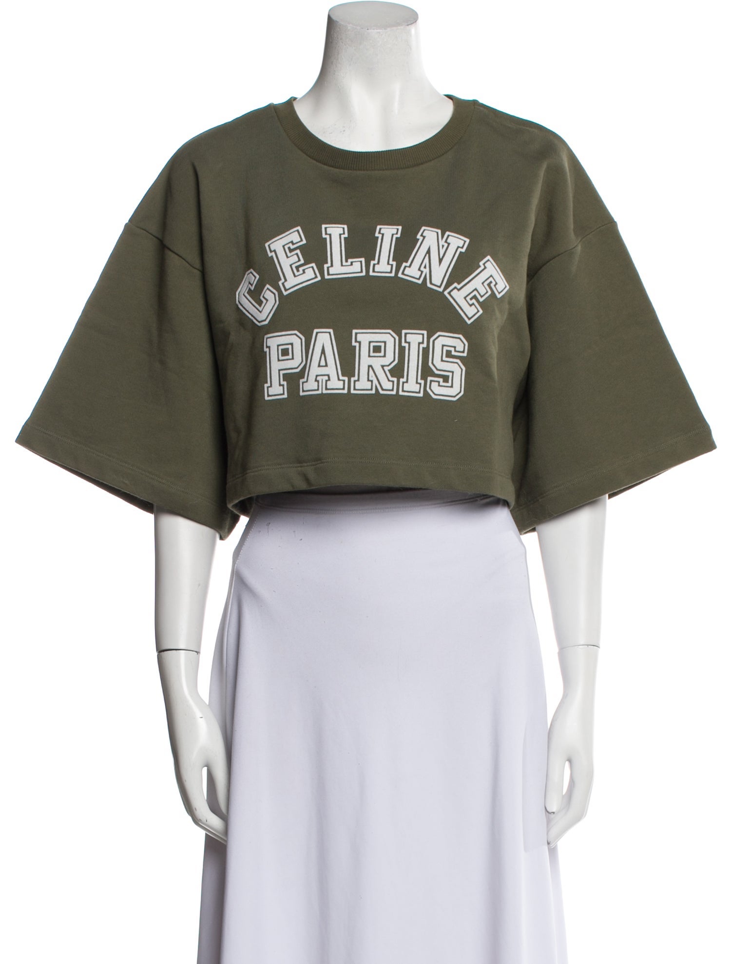 Celine Graphic Print Crew Neck Crop Top