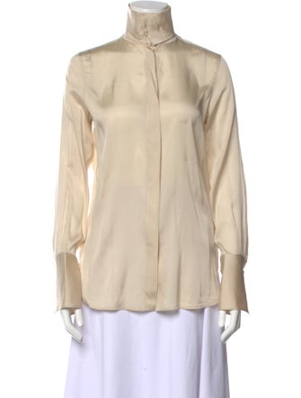 Celine Silk Mock Neck Button-Up Top
