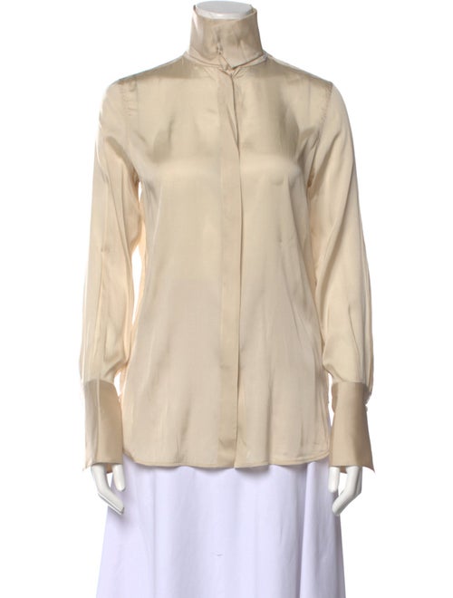 Celine Silk Mock Neck Button-Up Top