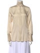Celine Silk Mock Neck Button-Up Top