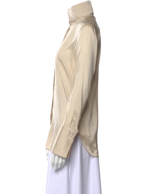 Celine Silk Mock Neck Button-Up Top