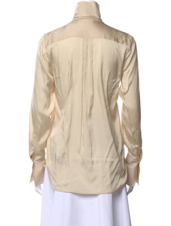 Celine Silk Mock Neck Button-Up Top