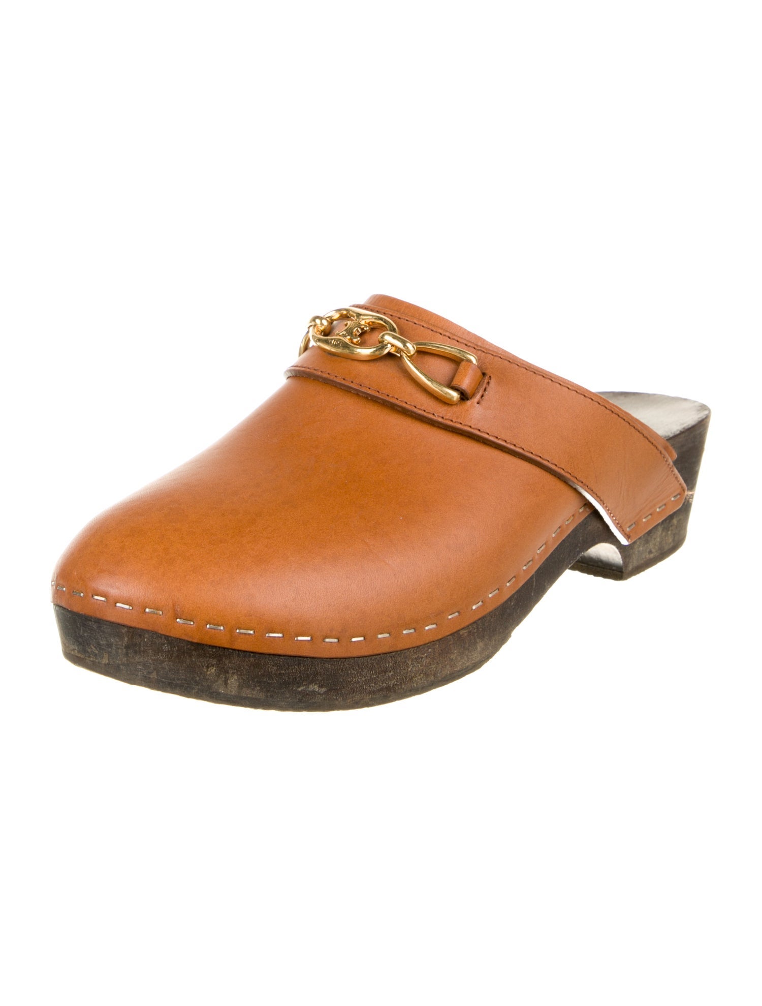 Celine Leather Chain-Link Accents Mules