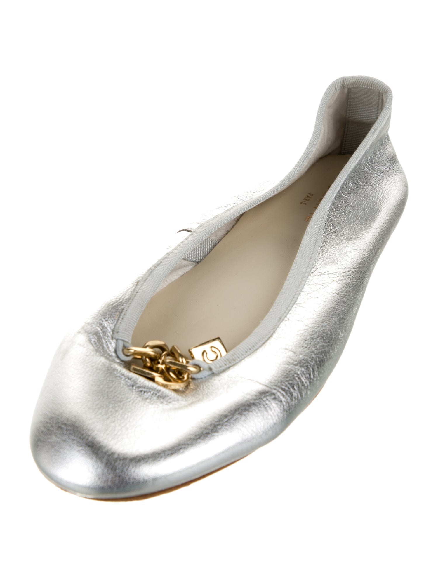 Celine Leather Chain-Link Accents Ballet Flats