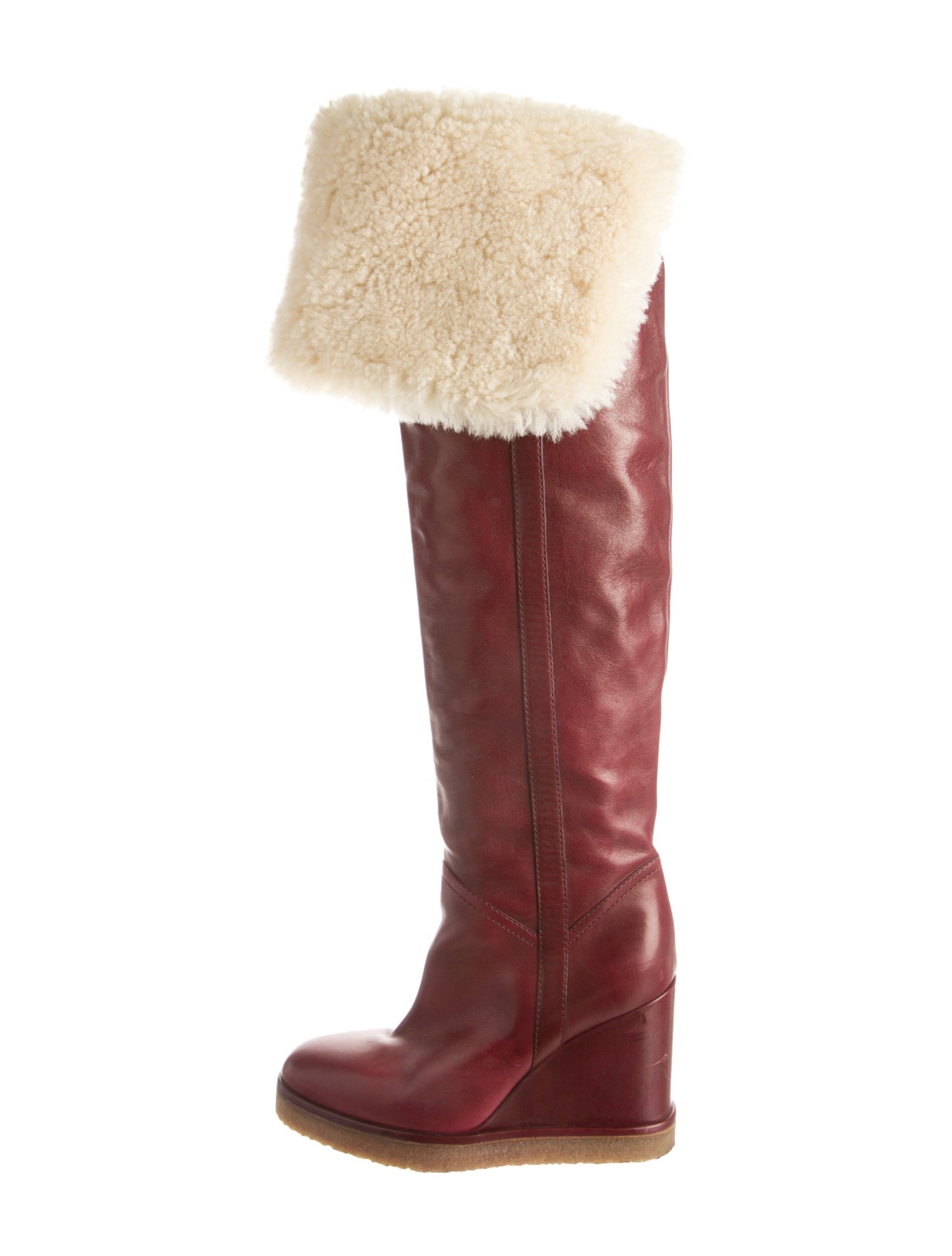 Celine Leather Faux Fur Trim Snow Boots