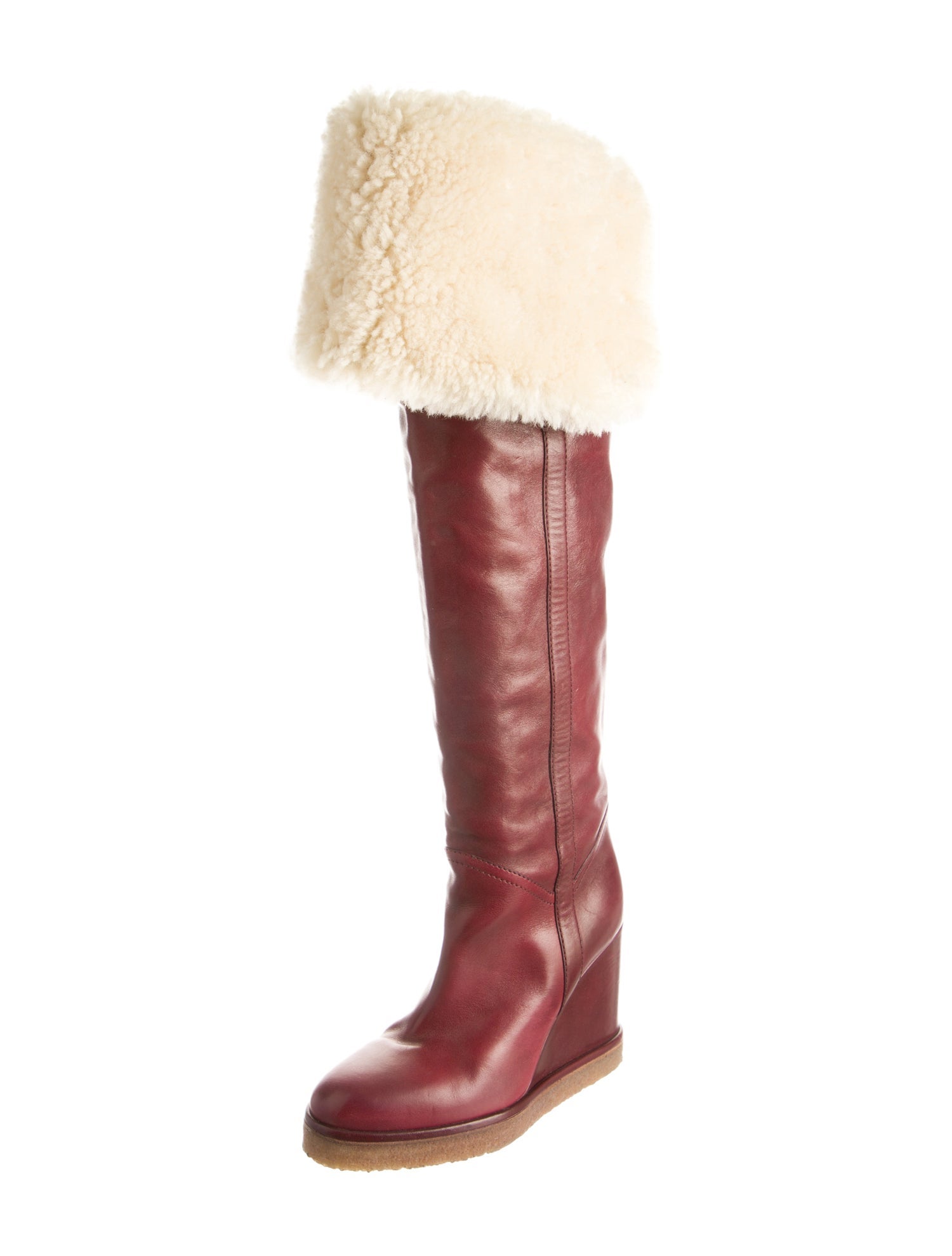 Celine Leather Faux Fur Trim Snow Boots