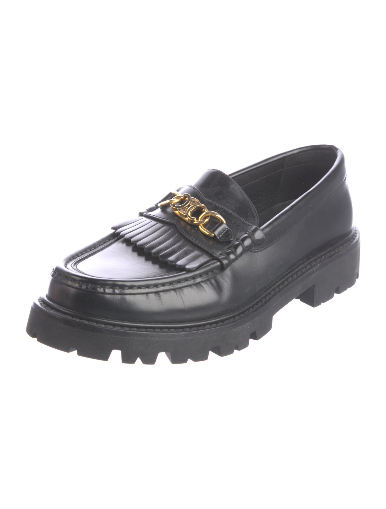 Celine Leather Fringe Trim Accent Loafers