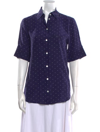 Celine Silk Polka Dot Print Button-Up Top